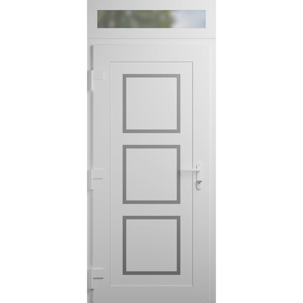 Vdomdoors Front Exterior Prehung Metal-Plastic Door, Manux 8661 White Silk, Top Sidelite Transom, Office Comm MANUX8661EXD-WS-W36xH80+14-RH - main