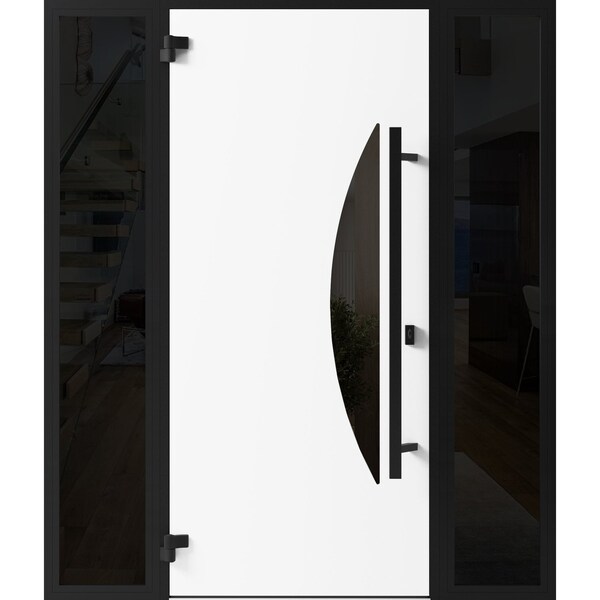 Vdomdoors Front Exterior Prehung Steel Door Ronex1077 Teak 2 Sidelight Exterior Windows Sidelites Entry Metal RONEX1077EXD-OAK-W14+36+14 X H80-RH-I - main