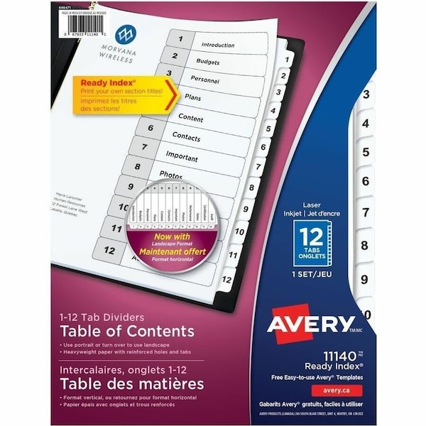 Avery Dennison Table of Contents Index 8-1/2 x 11", White, PK12 11140 - main