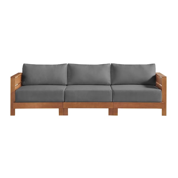 Alaterre Furniture Alaterre Barton 3 Seater Outdoor Sofa with Gray Cushions for Patio Natural Finish 80-BARTON-3SOFA-G - main