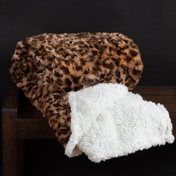 Lavish Home Sherpa Fleece Throw Blanket 50x60-Inch Machine-Washable Reversible Throw Fluffy Blankets, Leopard 61-00005-ANIMAL-LE - main