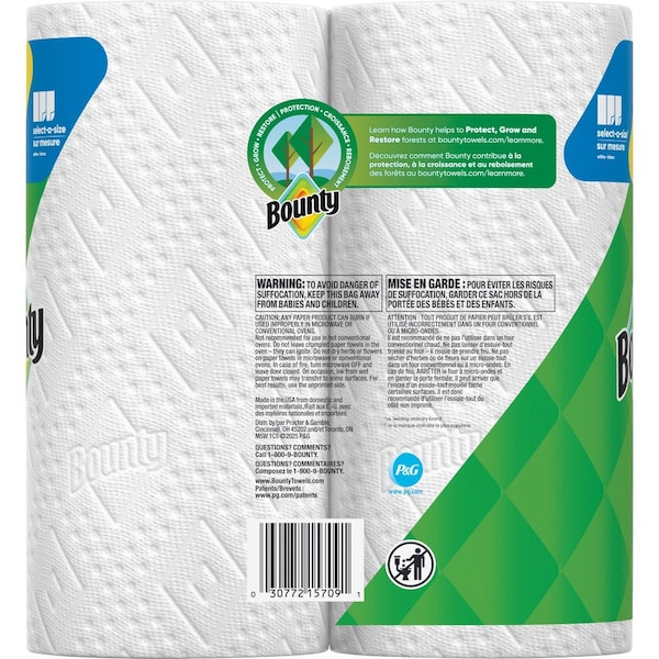 Bounty Select-A-Size Paper Towels 2 Double Rolls 30772157091 - main