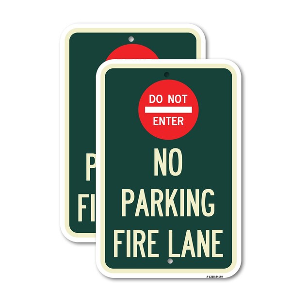 Signmission Do Not Enter No Parking Fire Lane with Graphic, 12'' X 18'' 2 Signs, Heavy Gauge Aluminum, 2PK A-1218-2PACK-24149 - main