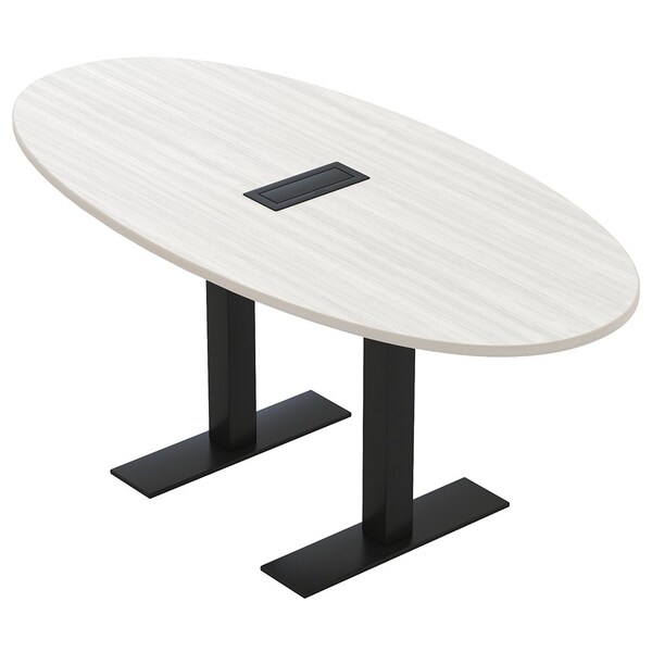 Skutchi Designs 6ft Conference Table With Power Unit | 6 Person Modular Boval Meeting Table | Harmony Series HAR-BOVL-36X72-T.BK-WA7976-EBLK - main