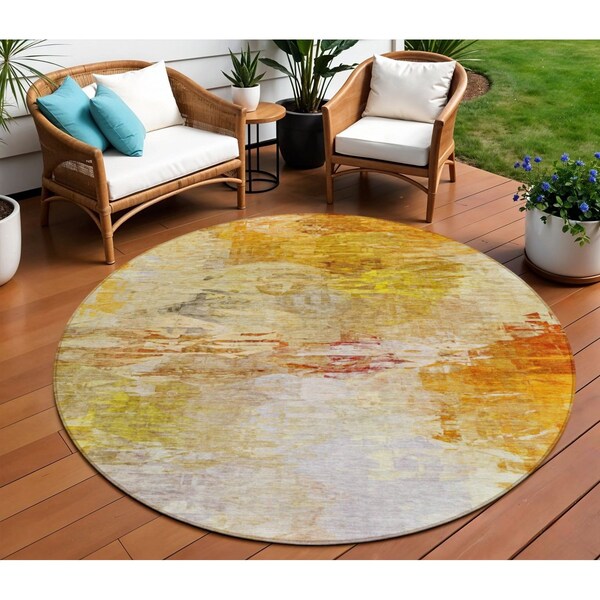 Homeroots 8' Orange Copper And Terra Cotta Round Abstract Washable Indoor Outdoor Area Rug 577723 - main
