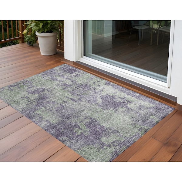 Homeroots 2' X 3' Purple and Green Abstract Washable Non Skid Indoor Outdoor Area Rug 564278 - main