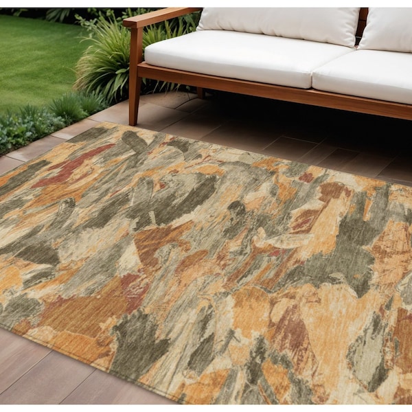 Homeroots 10' X 14' Copper And Orange Abstract Washable Indoor Outdoor Area Rug 609237 - main