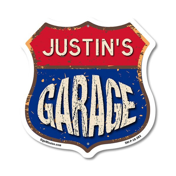 Signmission Justin's Garage, 18 Inch X 18 Inch, Plastic Sign SHI-P-18-383-JUSTIN - main