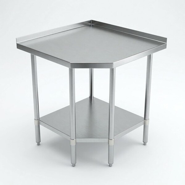 Amgood Stainless Steel Corner Work Table 32in. x 32in. x 35in. with 1.5in. Backsplash, Galvanized AMG CWT-2424-BS-Z - main