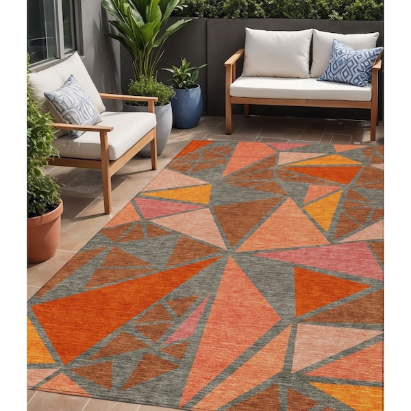 Homeroots 5' X 8' Rust Gray And Pink Geometric Washable Indoor Outdoor Area Rug 600391 - main