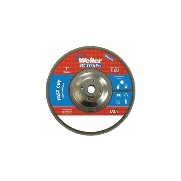 Weiler Vortec Pro Abrasive Flap Disc, 7 in dia, 36 Grit, 5/8 in-11, 8600 rpm, Type 29 804-31367 - main