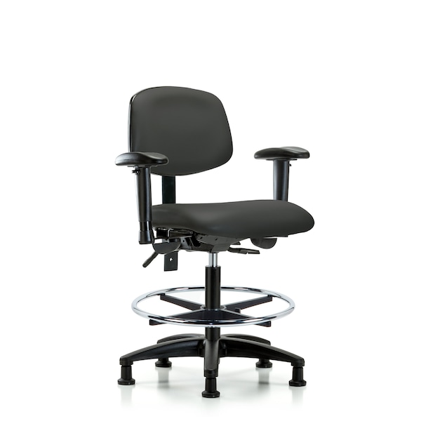 Blue Ridge Ergonomics Chair, Vinyl, Med Bench, AA CF Glides, Gry, 6-Way Adjustable, 22" to 29" Height, Charcoal BR-VMBCH-RG-T0-A1-CF-RG-8605 - main