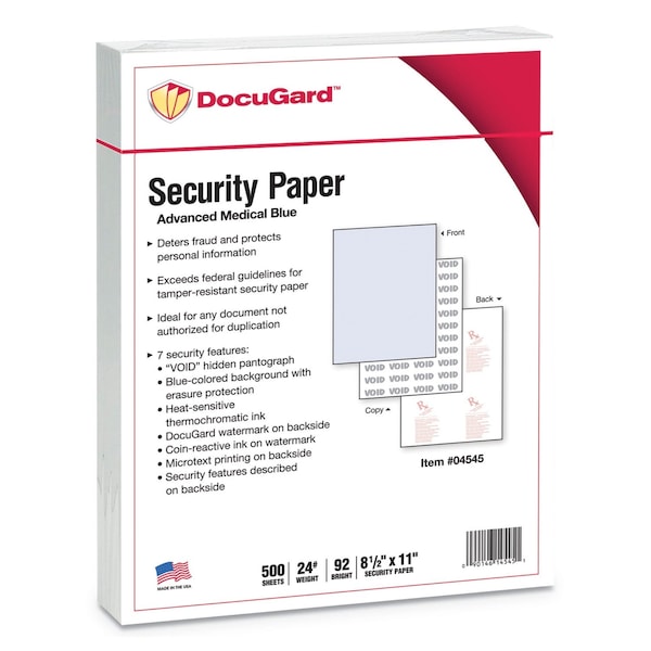 Docugard Security Paper, 24 lb., Blue, PK500 PRB-04545 - main