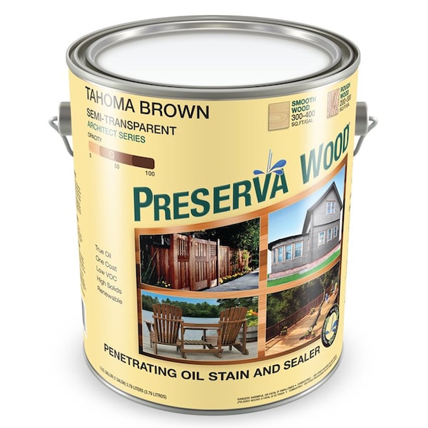 Preserva Products Ltd 1 Gal 10103 Tahoma Brown Preserva Wood Semi-Transparent Preserve and Protect Stain and Sealer, Low 20114 - main