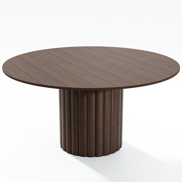 Homeroots 60" Brown Wood Pedestal Base Round Top Dining Table 720651 - main