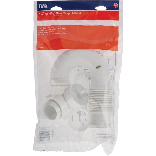 Do It Best 1-1/2'' or 1-1/4'' x 1-1/2'' Flexible White Plastic J-Bend Extendable to 9-1/2'' DIB21255 - main
