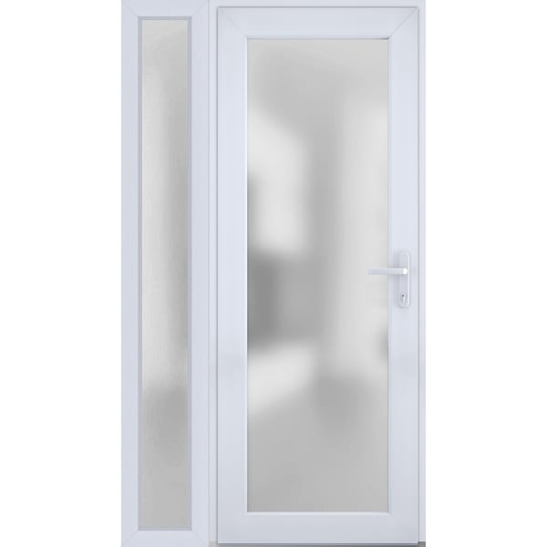 Vdomdoors Front Exterior Prehung FiberGlass Door Frosted Glass / Manux 8102 White Silk / Sidelight Exterior W MANUX8102EXD-WS-W30+12 x H80-LH - main