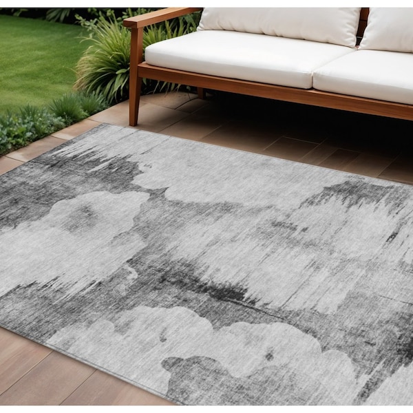 Homeroots 8' X 10' Gray Silver And Charcoal Abstract Washable Indoor Outdoor Area Rug 582671 - main