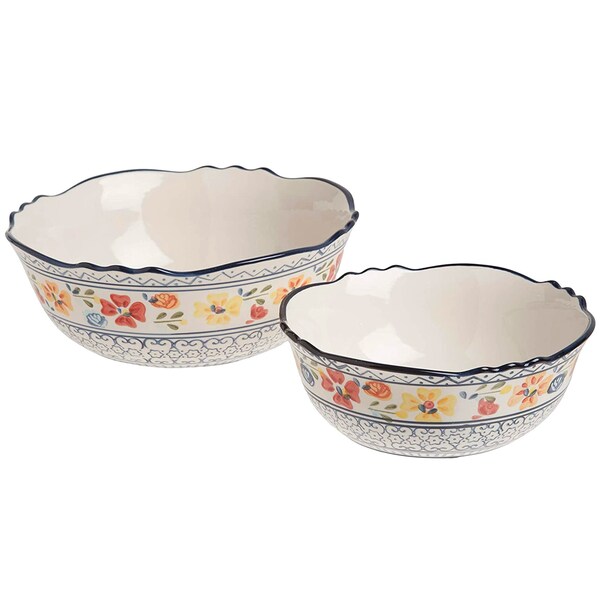 Gibson Home Gibson Elite Luxembourg 2 Piece Floral Hand Painted Round Stoneware Bowl Set 92996.02R - main