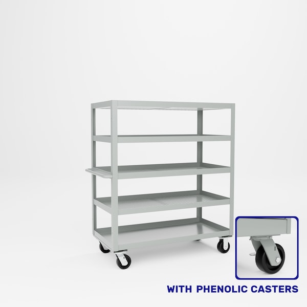 Pucel Expanded Metal Stock Cart, Five Shelf, 24 in W x 56 in H x 48 in D, Red X-2448-P - main