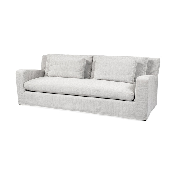 Homeroots 93" Light Gray Slipcovered Fabric Sofa With Toss Pillows 607323 - main