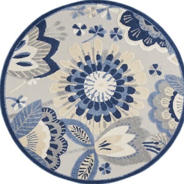 Homeroots 5' Blue And Gray Round Floral Indoor Outdoor Area Rug 546835 - main