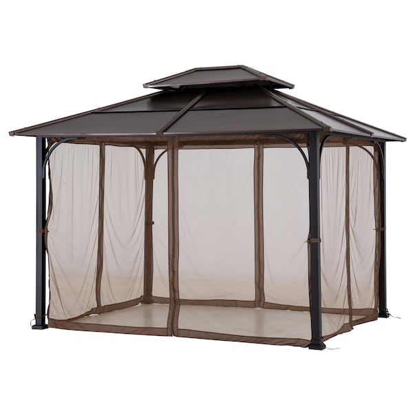 Sunjoy Netting for 10ft. x 12ft. Hardtop Gazebo with Warm White LED lights (Battery operated, not included) A111515500 - main