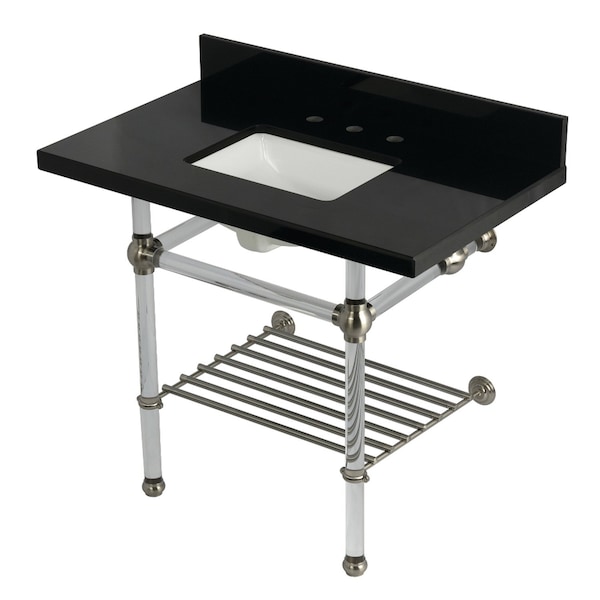 Kingston Brass 36-Inch Black Granite Console Sink with Acrylic Legs and Shelf, 8-Inch, 3-Hole KVPK3630KASQB8 - main