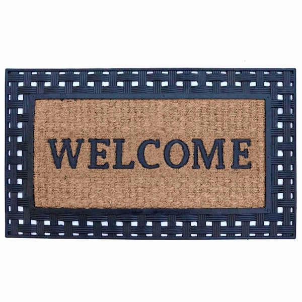 Gardenised Natural Coir and Non-Slip Rubber Doormat with Embossed Welcome Design, Elegant Welcome QI004891 - main