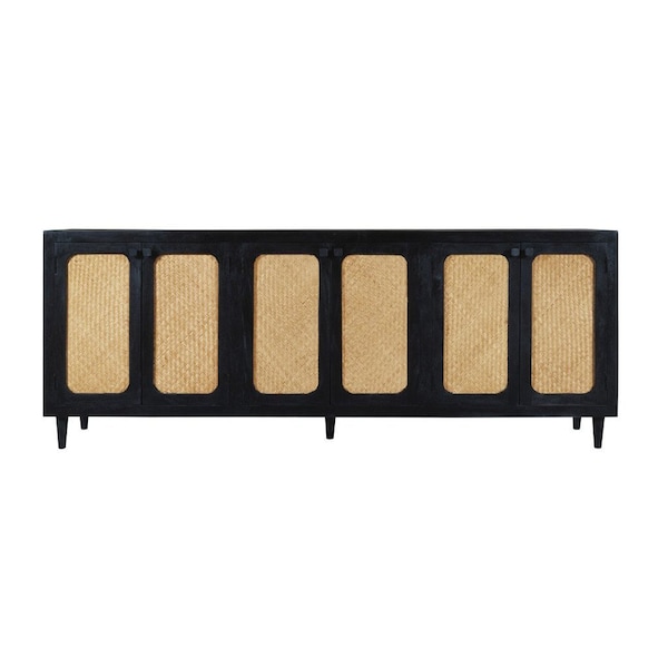 Homeroots 94in Black Distressed Solid Wood Sideboard with Six Doors 606295 - main