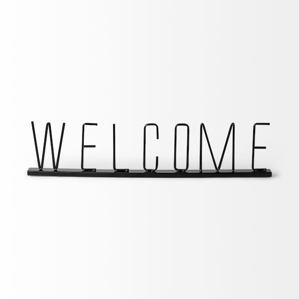 Homeroots 24" Black Metal Welcome Sign Tabletop Sculpture 392497 - main