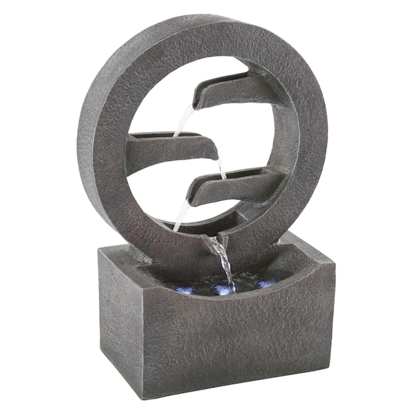 Pure Garden Round Cascade Fountain with 4 Tier Polyresin Waterfall with LED Lights 50-LG1218 - main