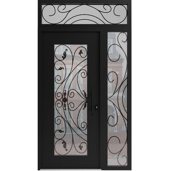 Vdomdoors Aluminum Door Iron 1633 Black Entry Steel Metal Classic Painted 52 x 92 (36+16 x 80+12)-Left Inswin IRON1633EXD-BLK-W36+16xH80+12-LH-I - main