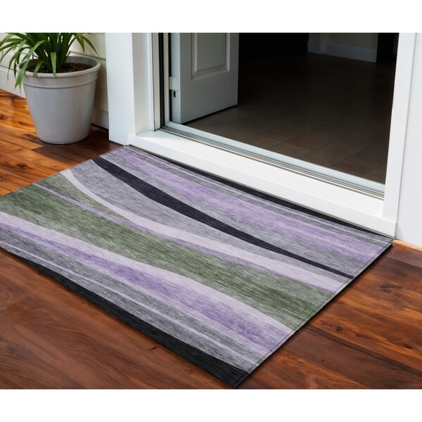 Homeroots 3' X 5' Artichoke Green Green And Black Abstract Washable Indoor Outdoor Area Rug 603665 - main