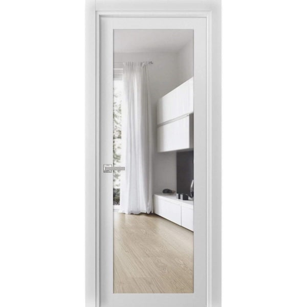 Sartodoors Solid French Door Clear Glass, Lucia 2166 White Silk, Single Regular Panel Frame Trims Handle, Ba LUCIA2166ID-WS-3684 - main