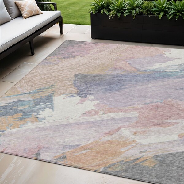 Homeroots 5' X 8' Pink Mauve And Lavender Abstract Washable Indoor Outdoor Area Rug 611223 - main