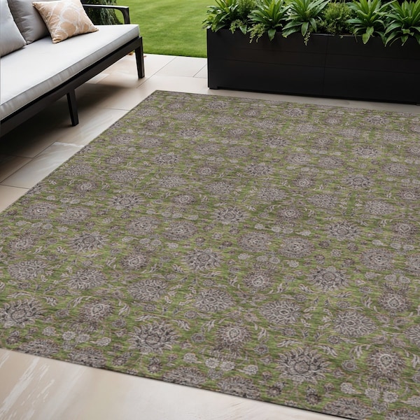 Homeroots 5' X 8' Olive Green Beige And Taupe Floral Washable Indoor Outdoor Area Rug 582297 - main