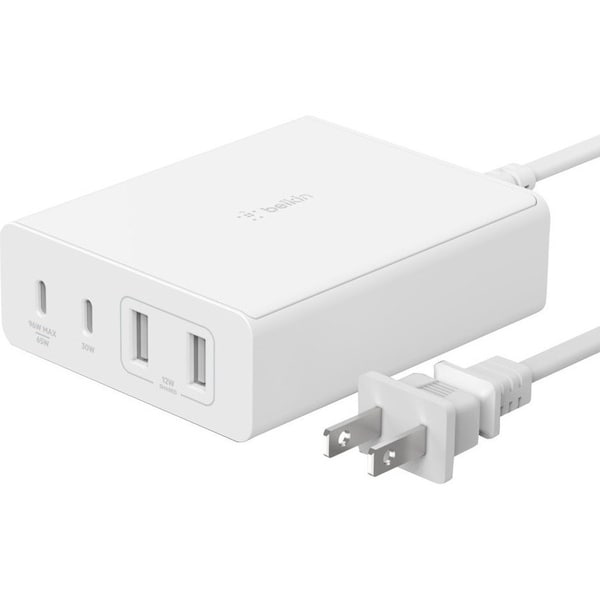 Belkin 108W 4-Port GaN Charger - 2xUSB-A, 2xUSB-C (108W Total) - 2m/6.6ft Power Cord - White WCH010DQWH - main