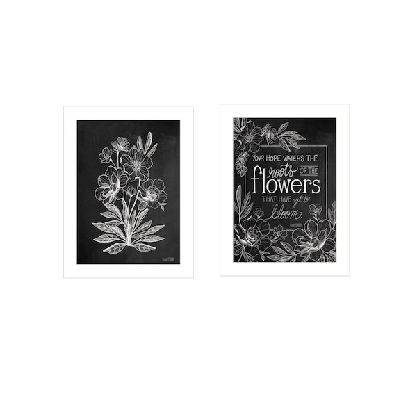 Homeroots Set Of Two Black and White Flowers in Bloom White Framed Print Wall Art, 2PK 407966 - main