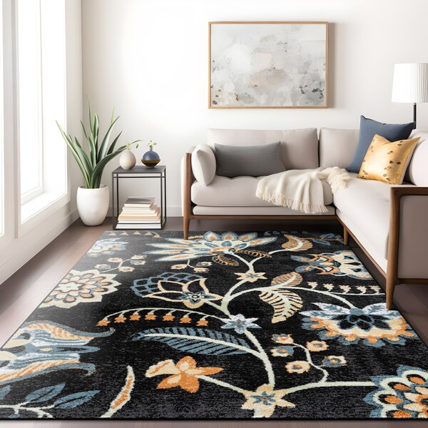 World Rug Gallery Floral Medallion Area Rug 7 ft 10 in x 10 ft Black WR143BLACK8X10 - main