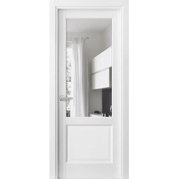 Sartodoors Solid Interior French, Lucia 1533 White Silk with Clear Glass, Single Regular Panel Frame Trims Ha LUCIA1533ID-WS-18 - main