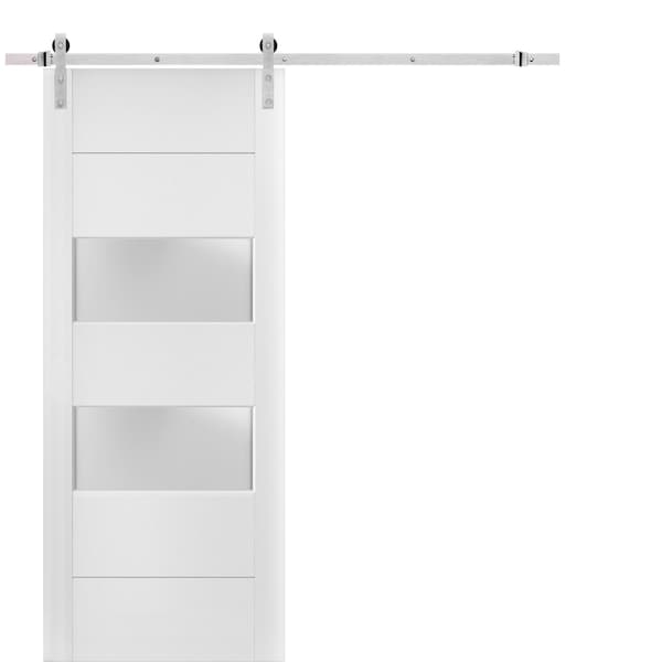 Sartodoors Sturdy Barn Door 30 x 84 inches Frosted Glass 2 lites, Lucia 4010 White Silk, 6.6FT Rail Hangers He LUCIA4010BD-S-WS-3084 - main