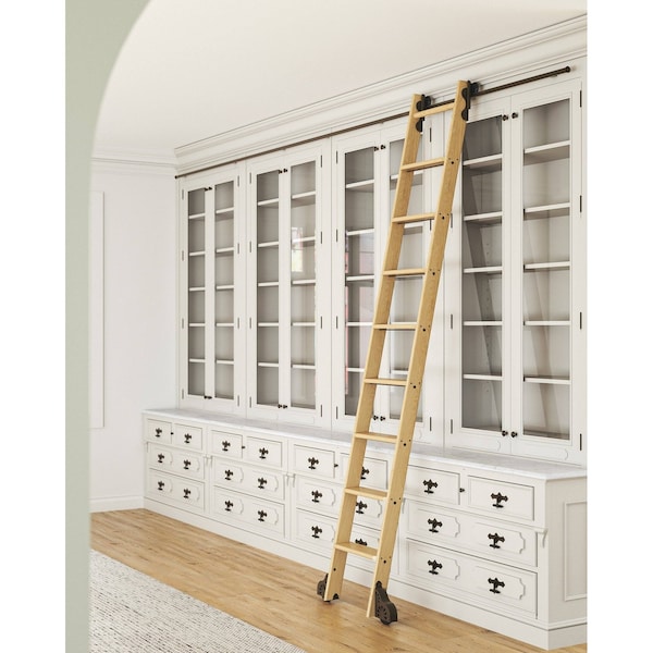 Quiet Glide 8.92 ft. White Oak Sunburst Wheel Bronze Rolling Hook Removable Ladder, 12 ft. Rail QG.510-9WO-12-H.07 - main