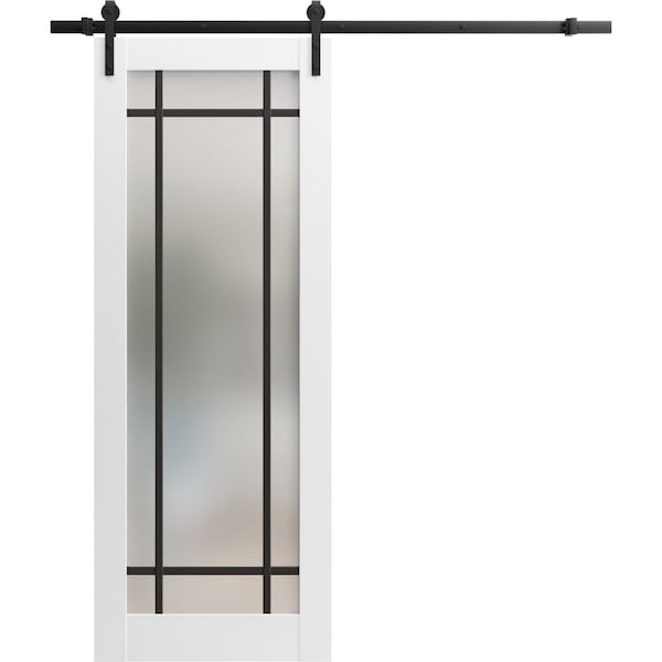 Sartodoors Sturdy Barn Door Frosted Tempered Glass Planum 2112 White 28x96 Solid Core Modern Interior PLANUM2112BD-B-WS-28 x 96 - main