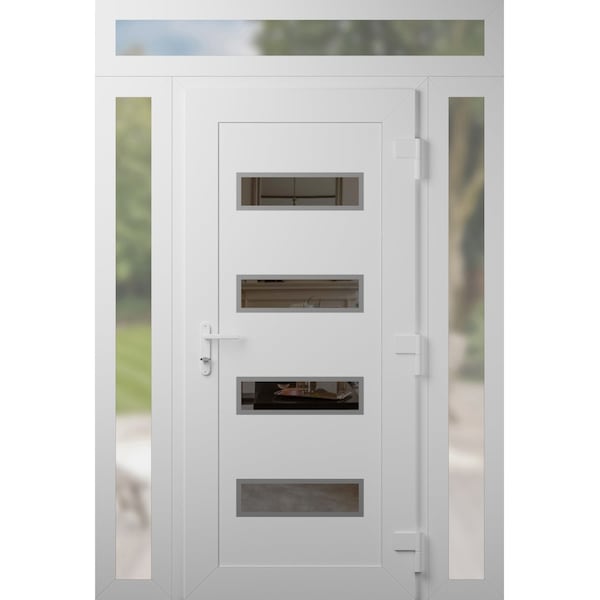Vdomdoors Front Exterior Prehung Metal-Plastic Door, Manux 8113 White Silk, 2 Side and Top Sidelite Transom, MANUX8113EXD-WS-W12+36+12xH80+14-LH - main