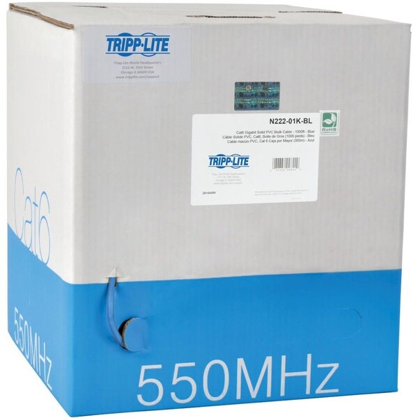 Eaton Tripp Lite Series Cat6 Gigabit Solid Core UTP PVC Bulk Ethernet Cable, Blue, 1000 ft, TAA N222-01K-BL - main