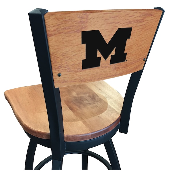 Holland Bar Stool Co 36" Blk Wrinkle Michigan Swivel Bar Stool, Laser Engraved Back L03836BWMedMplAMichUnMedMpl - main