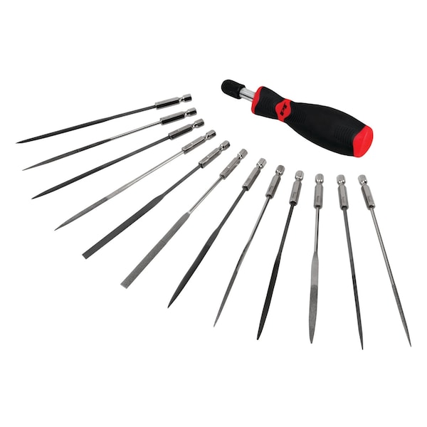 Performance Tool 12 pc. Micro File Set, Diamond Surfaces, 1/4 in. Hex Shank, Storage Case W5391 - main