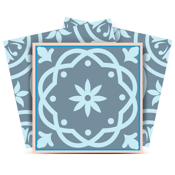 Homeroots 8" X 8" Baby Blue And Peach Mosaic Peel And Stick Removable Tiles 390812 - main