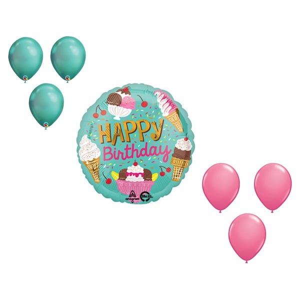 Loonballoon 18 Inch Birthday Ice Cream Balloon Medium Shape Set 6x latex 81929 - main